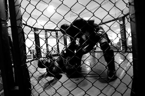 Paul Daley sparring, black and white documentary photography by Doug Marke — image 5 of 8.